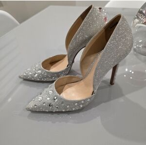 SCHUTZ Silver Glitter Heels with Rhinestones